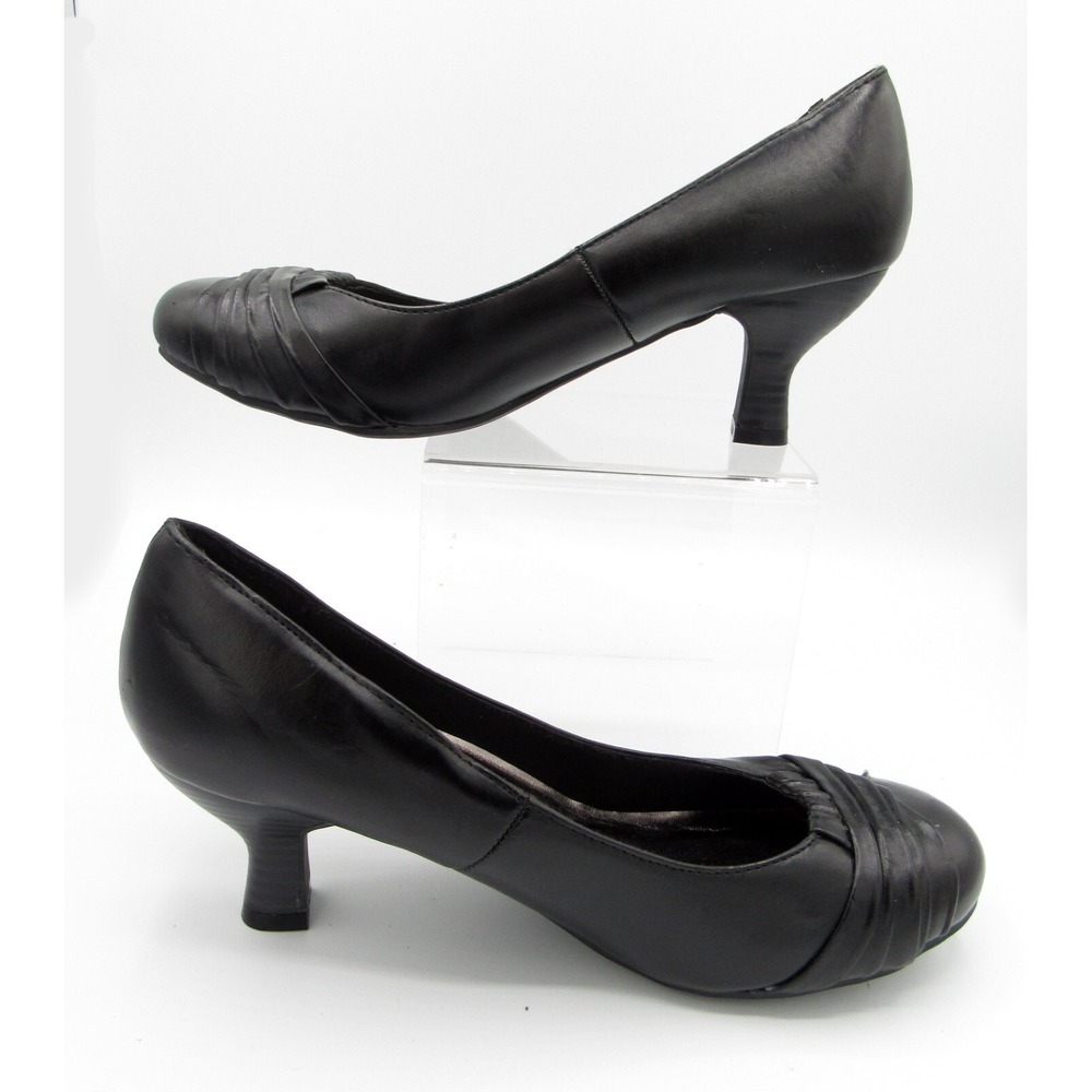 Bongo Black Heels 2.5 Inch Man Made Leather Vamp Accent Round Toe Size 8.5 M